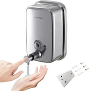 Interhasa! 33.81oz 1000ml Wall-Mounted Stainless Steel Sliver Commercial Soap \u0026 Lotion Dispenser